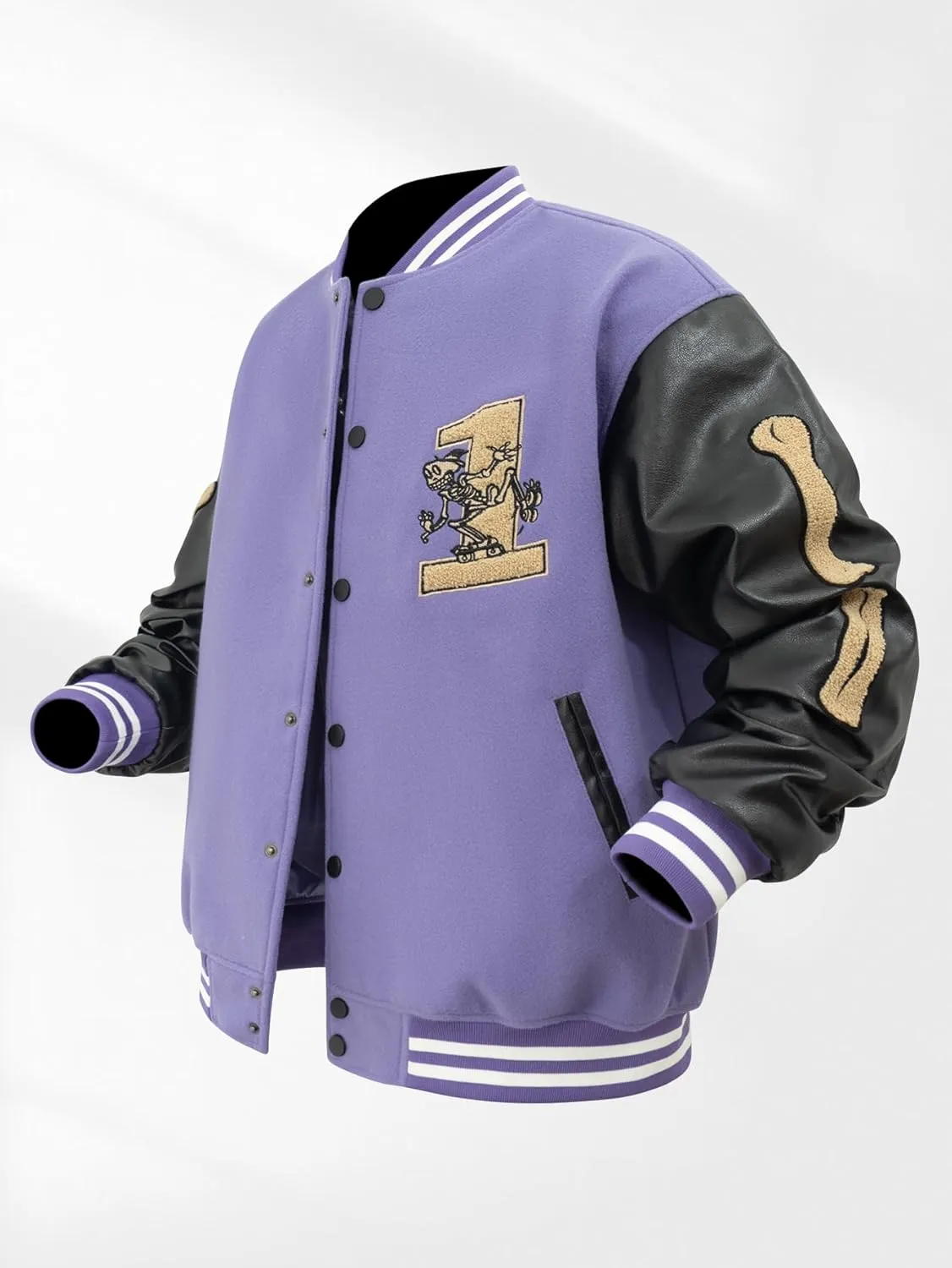Mens Varsity Jackets Vintage Skeleton Embroidery Bomber Jacket For Fall&winter Halloween costumes Outerwear Coat