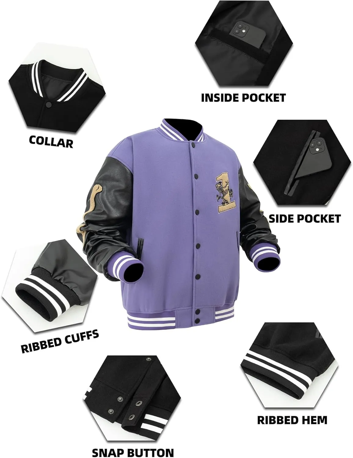 Mens Varsity Jackets Vintage Skeleton Embroidery Bomber Jacket For Fall&winter Halloween costumes Outerwear Coat