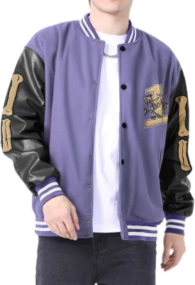 Mens Varsity Jackets Vintage Skeleton Embroidery Bomber Jacket For Fall&winter Halloween costumes Outerwear Coat