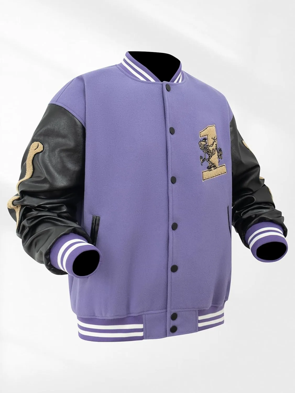 Mens Varsity Jackets Vintage Skeleton Embroidery Bomber Jacket For Fall&winter Halloween costumes Outerwear Coat