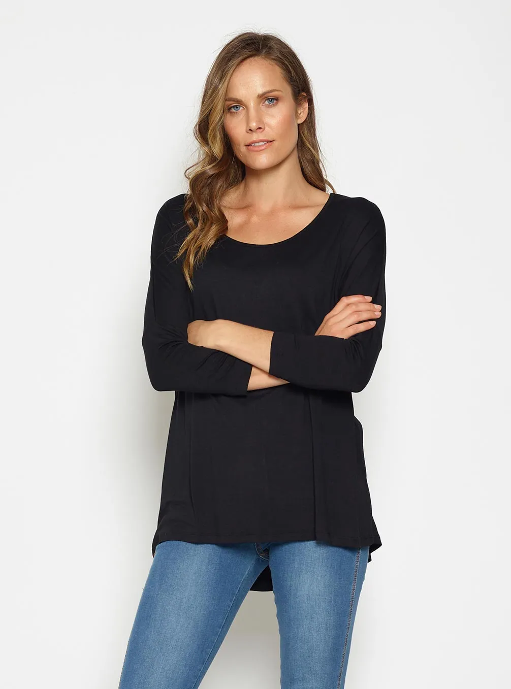 Milan 3/4 Sleeve Top-Black