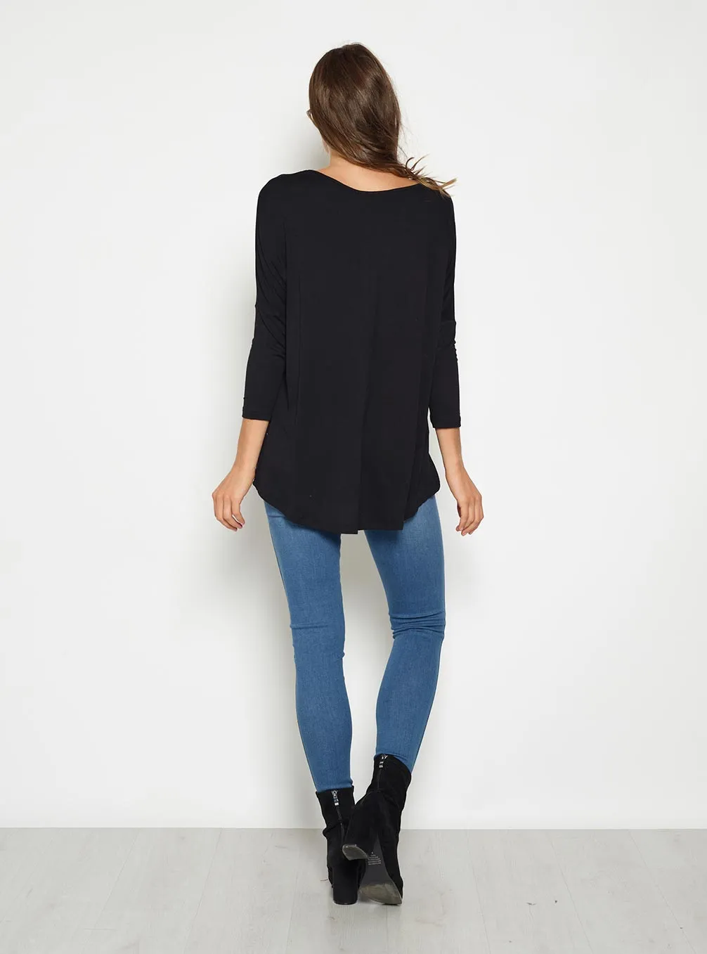 Milan 3/4 Sleeve Top-Black