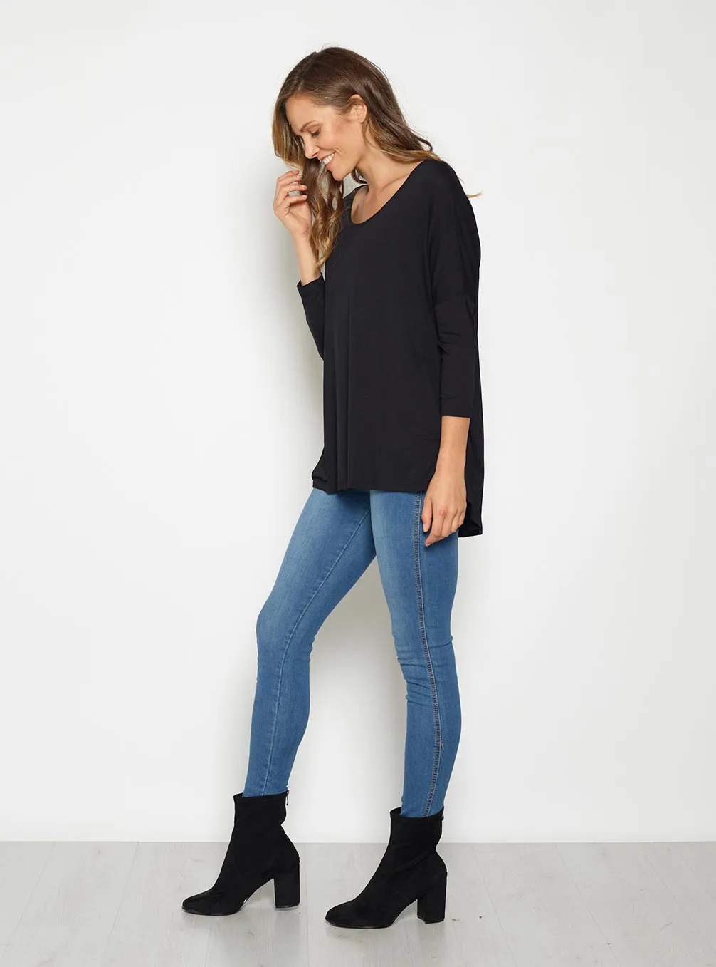 Milan 3/4 Sleeve Top-Black
