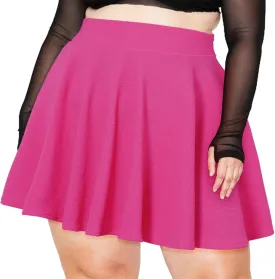 Moon Wood Women's Plus Size Mini Skater Skirt- Basic Versatile High Waisted Flared Casual Stretchy Skirts