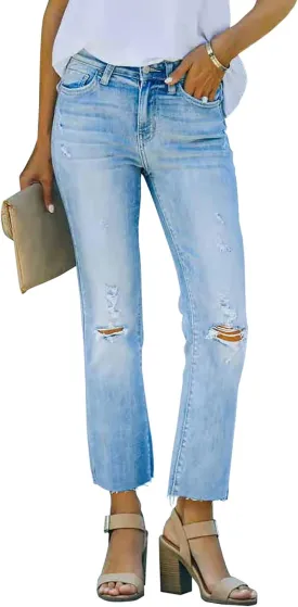 Necooer Womens Bell Bottom Jeans Classic Stretch Raw Hem Flare Denim Jeans Pants