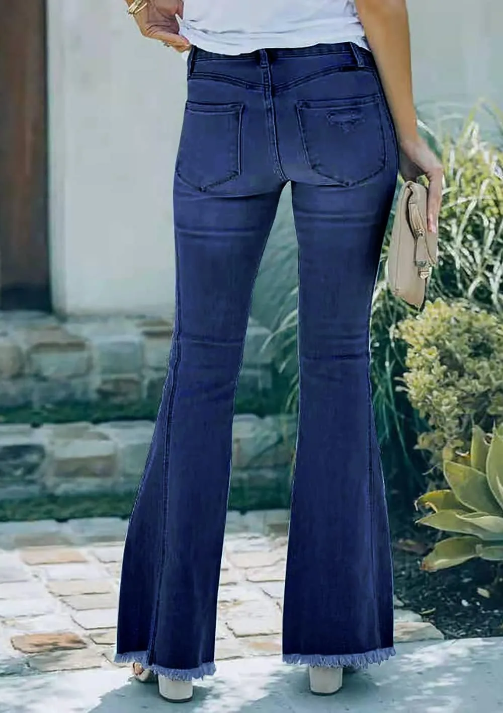 Necooer Womens Flare Jeans Classic Stretch Raw Hem Flare Bell Bottom Denim Jeans Pants