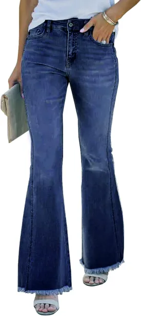 Necooer Womens Flare Jeans Classic Stretch Raw Hem Flare Bell Bottom Denim Jeans Pants