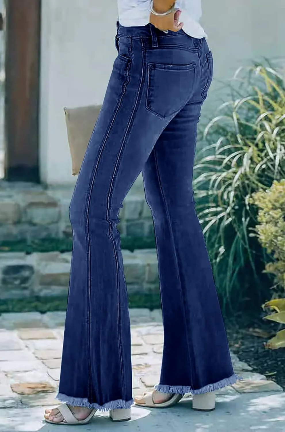 Necooer Womens Flare Jeans Classic Stretch Raw Hem Flare Bell Bottom Denim Jeans Pants