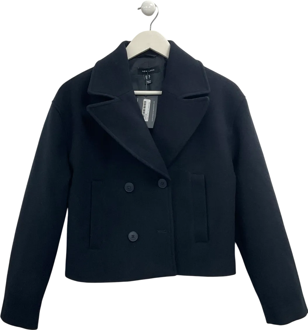 New Look Blue Navy Cropped Pea Coat UK 10