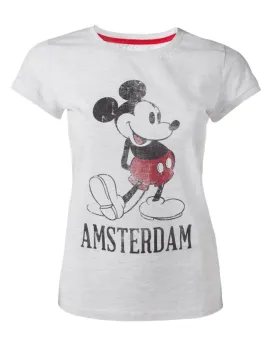 Official Disney Mickey Mouse Grey Vintage Look Amsterdam Women's  T-Shirts