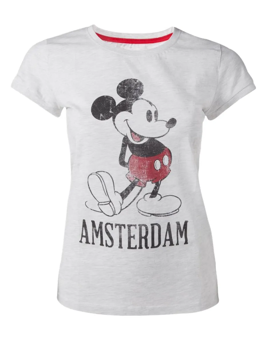 Official Disney Mickey Mouse Grey Vintage Look Amsterdam Women's  T-Shirts