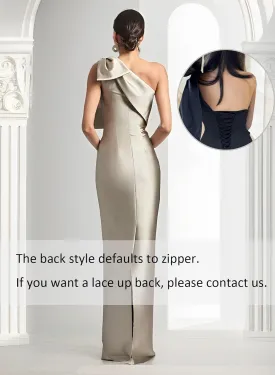 One Shoulder Bridesmaid Dresses with Bow Long Mermaid Satin Back Slit Mother of The Bride Dresses PM004