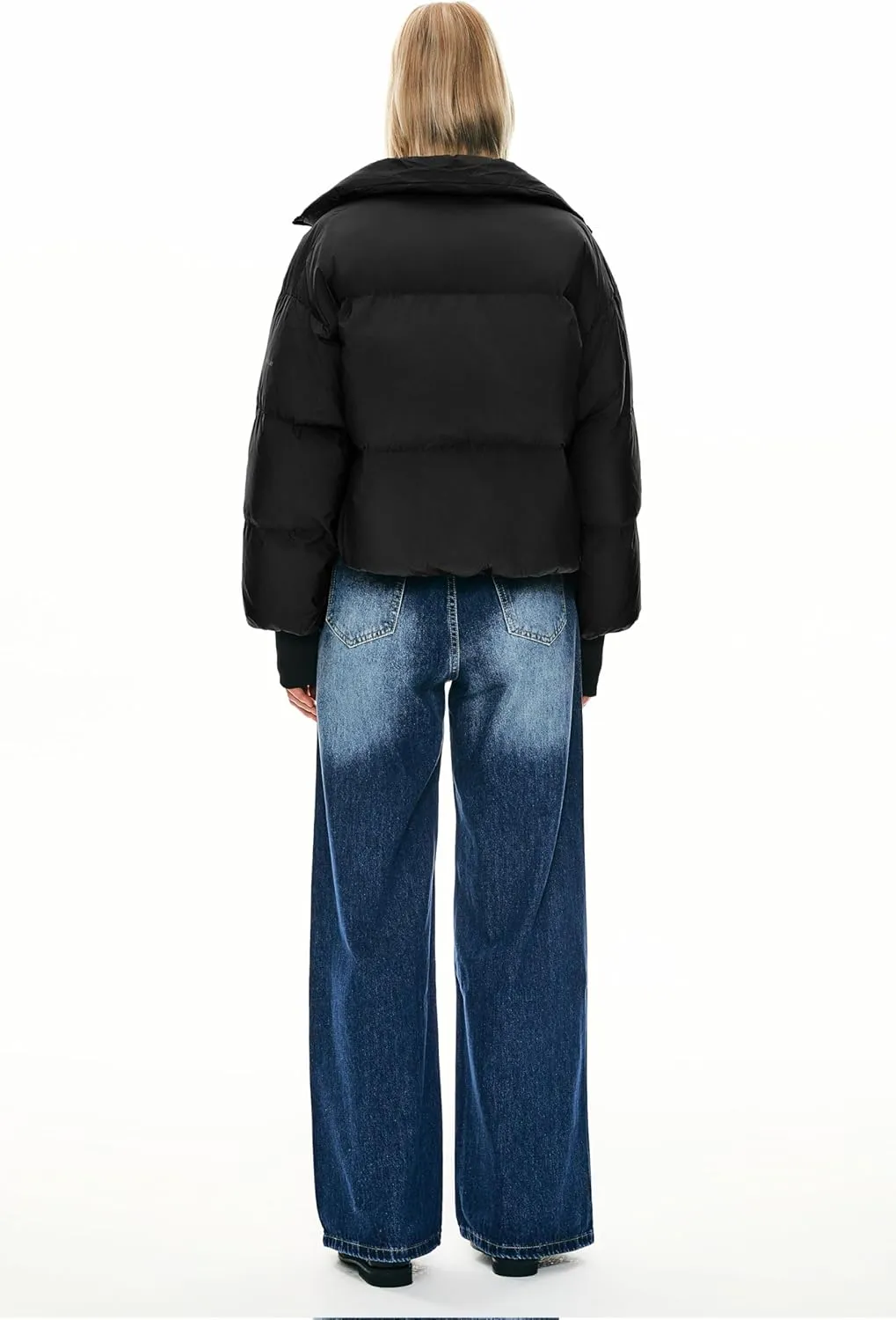 Orolay Women's Winter Oversized Cropped Puffer Jacket Zip Up Short Down Coat Stand Collar Baggy Overcoat