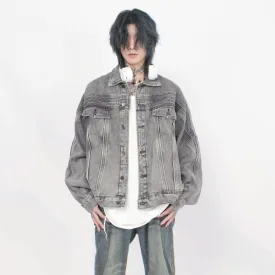 Oversized Charcoal-Wash Faded Denim Jacket