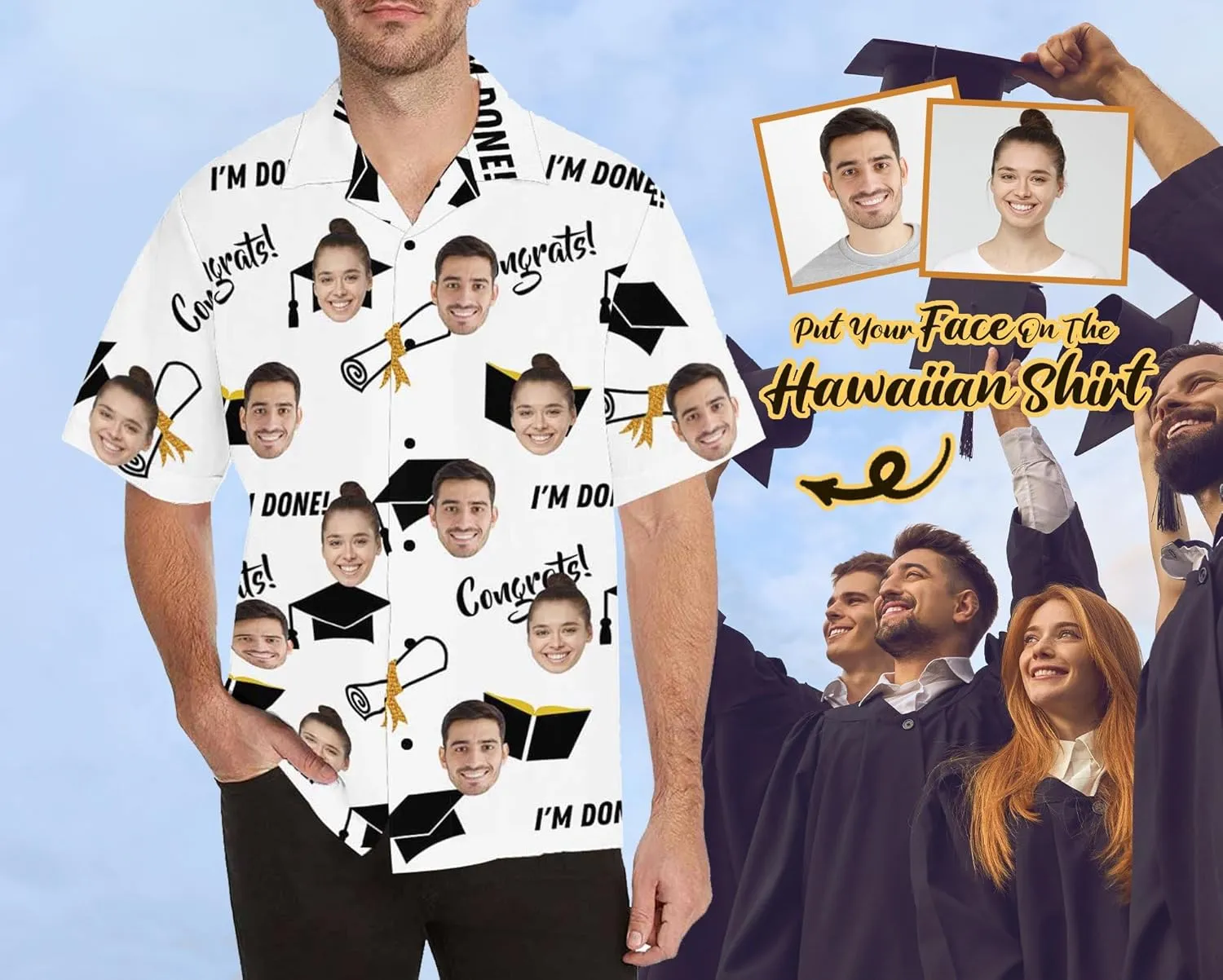 Personalized Graduation Shirts 2024 for Family, Funny Custom Photo Graduation Hawaiian Shirt, Senior Shirts Class of 2024