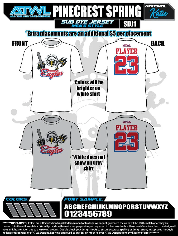 Pinecrest Spring  2021 Parent Men Sub dye Jerseys