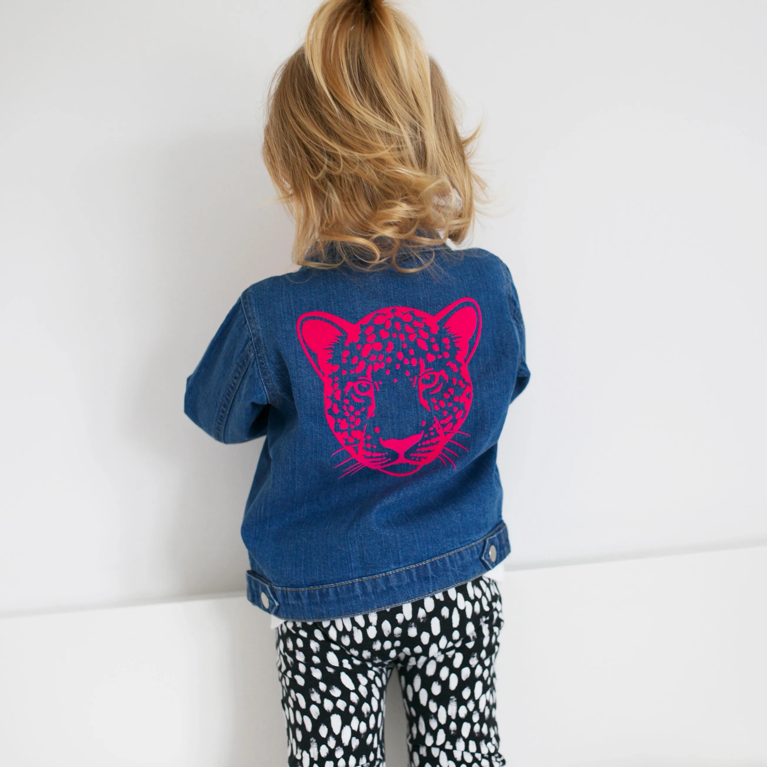 Pink Flock Leopard Childs Denim Jacket