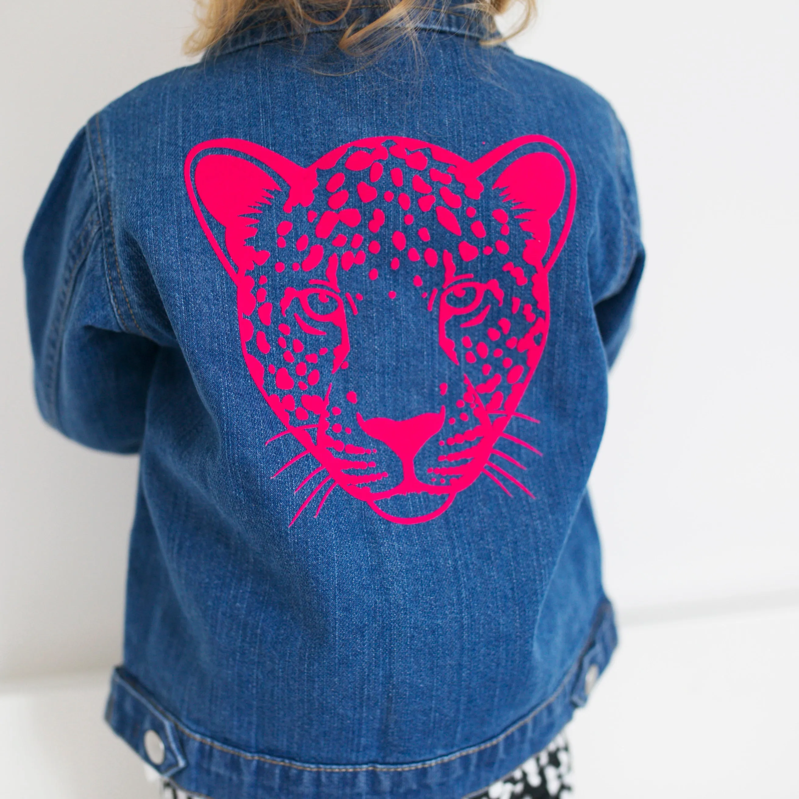 Pink Flock Leopard Childs Denim Jacket
