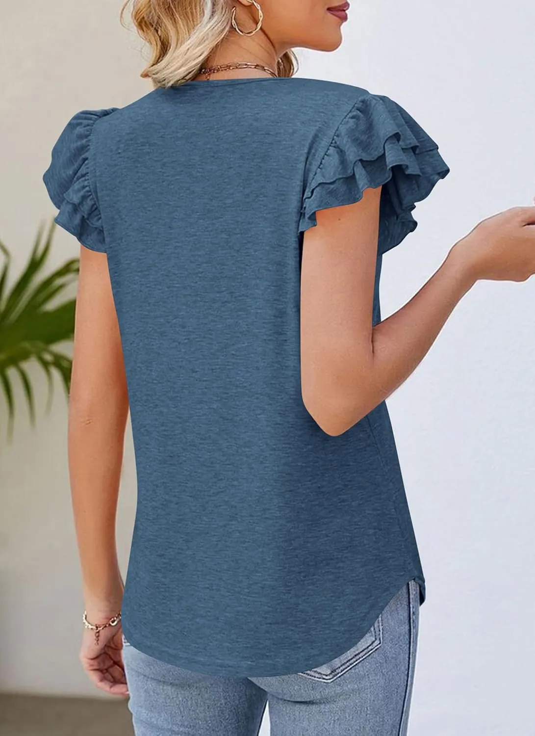 PRETTYGARDEN Summer Tops for Women 2025 Spring Trendy Fashion Clothes Casual Ruffle V Neck Short Sleeve Shirts Blouses