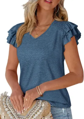 PRETTYGARDEN Summer Tops for Women 2025 Spring Trendy Fashion Clothes Casual Ruffle V Neck Short Sleeve Shirts Blouses