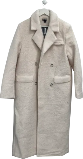 PrettyLittleThing White Double Breasted Structured Maxi Coat UK 10
