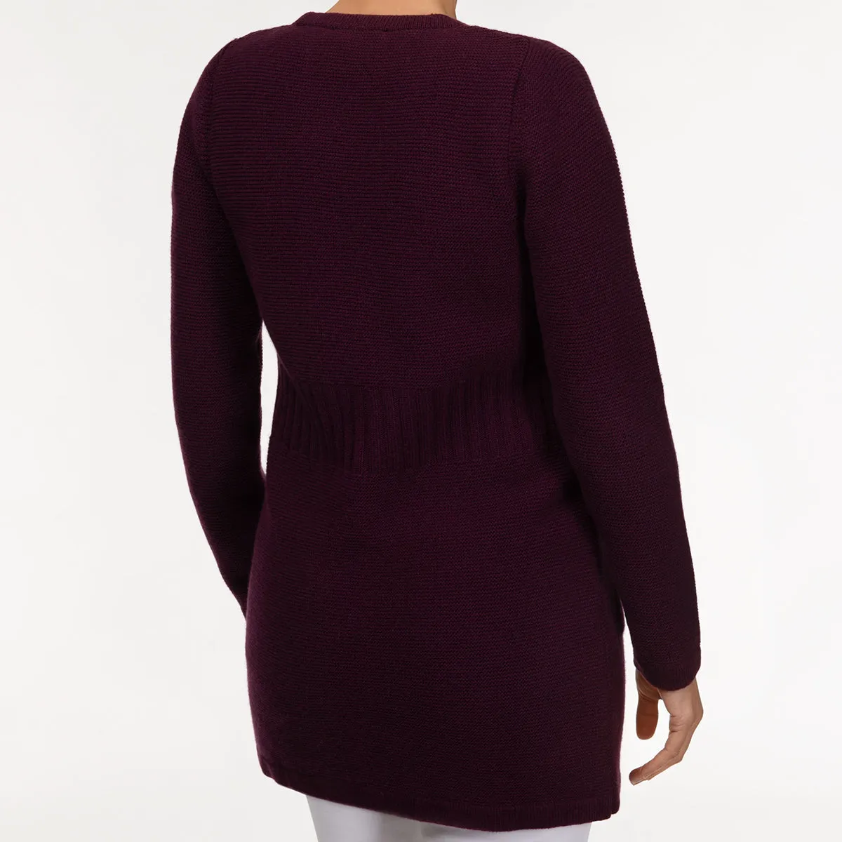 Rib Waist Long Cardigan in Merlot