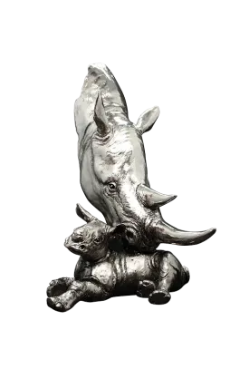 Richard Cooper Rhino and Calf Nickel Resin Sculpture