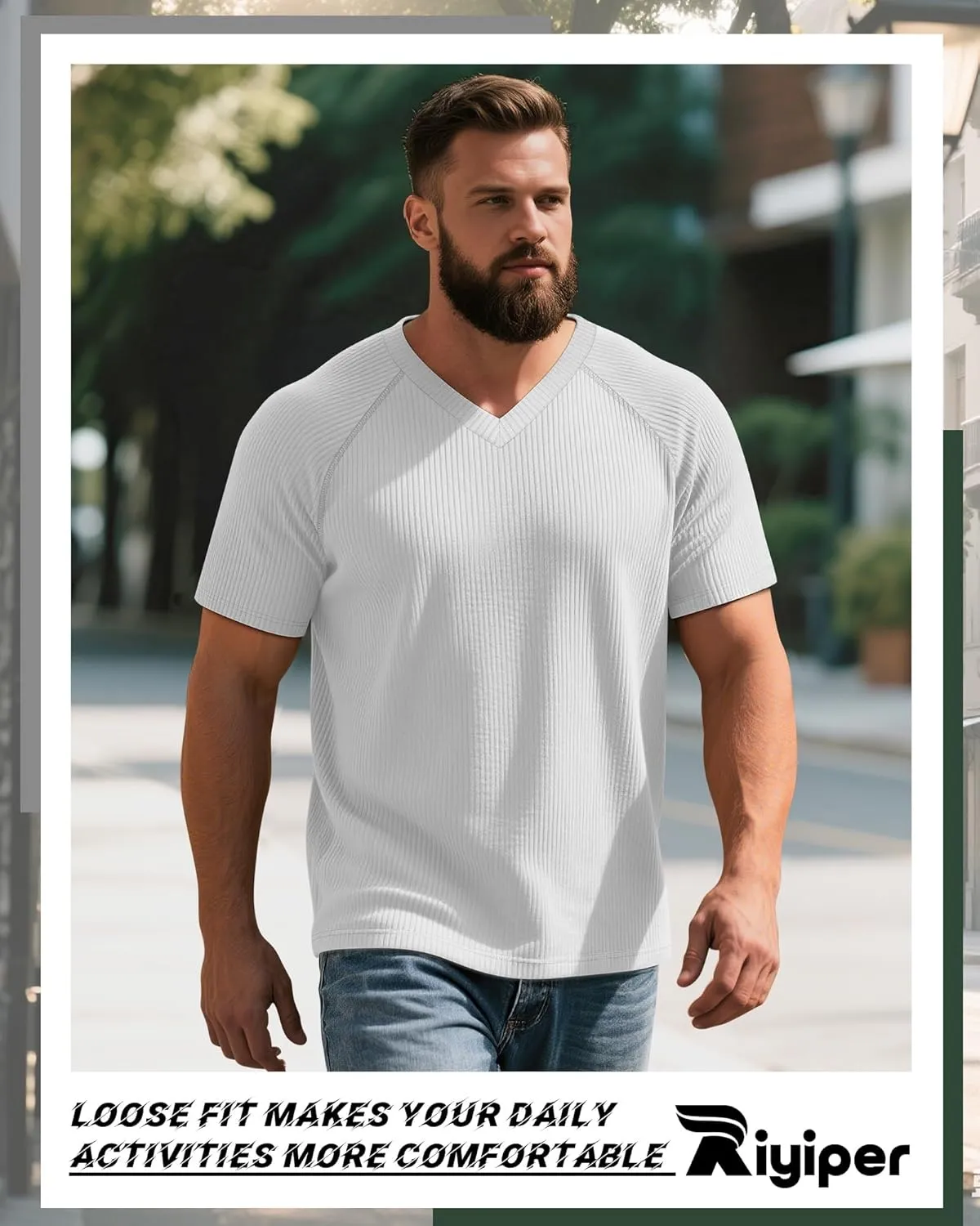 Riyiper 3 Pack Men's Big and Tall T-Shirts V Neck Ribbed Raglan Short Sleeve Tees Plus Size Loose Fit Casual Basic Tops