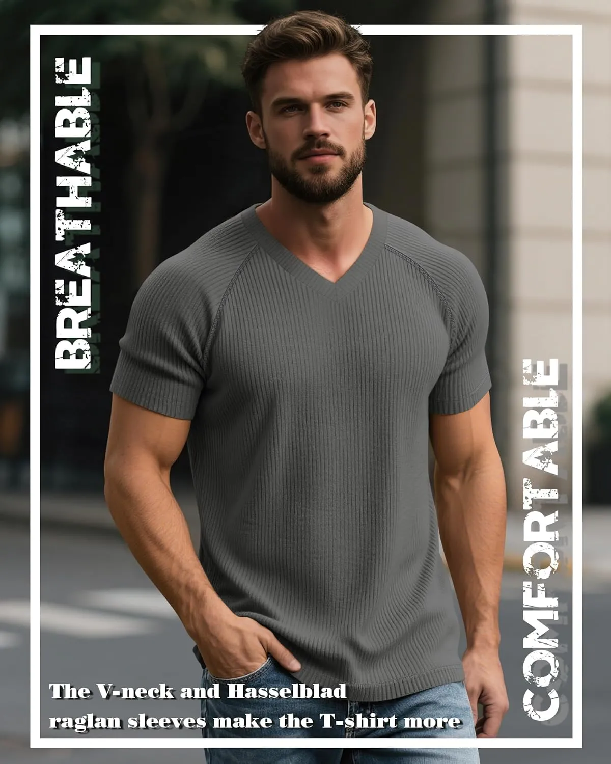 Riyiper 3 Pack Men's Big and Tall T-Shirts V Neck Ribbed Raglan Short Sleeve Tees Plus Size Loose Fit Casual Basic Tops