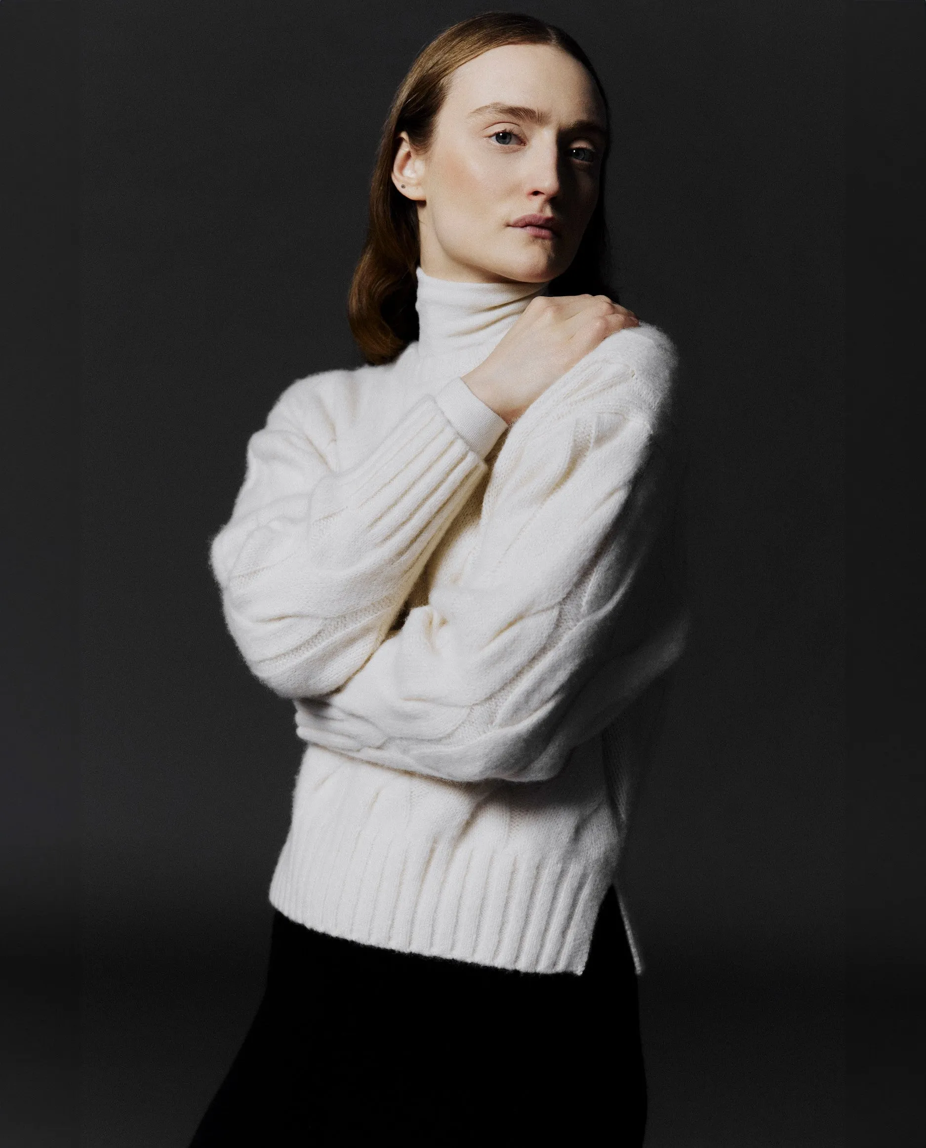 Rundhalsausschnitt Pullover aus Cashmere in Weiß