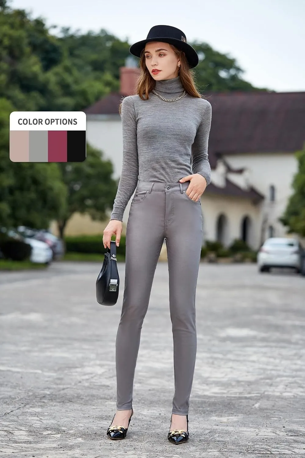 S P Y M Womens Stretchy Jeggings, Faux Leather Legging Pants with Pockets, Regular and Plus Size