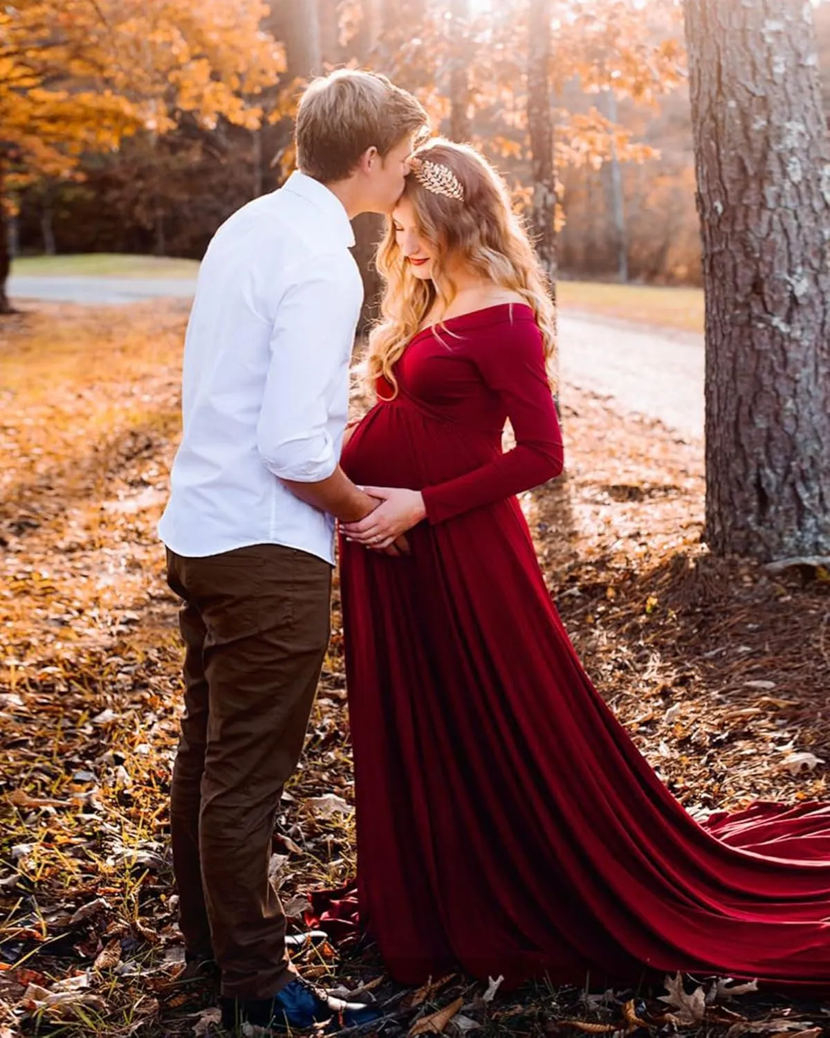 Saslax Maternity Off Shoulders Half Circle Gown for Baby Shower Photo Props Dress