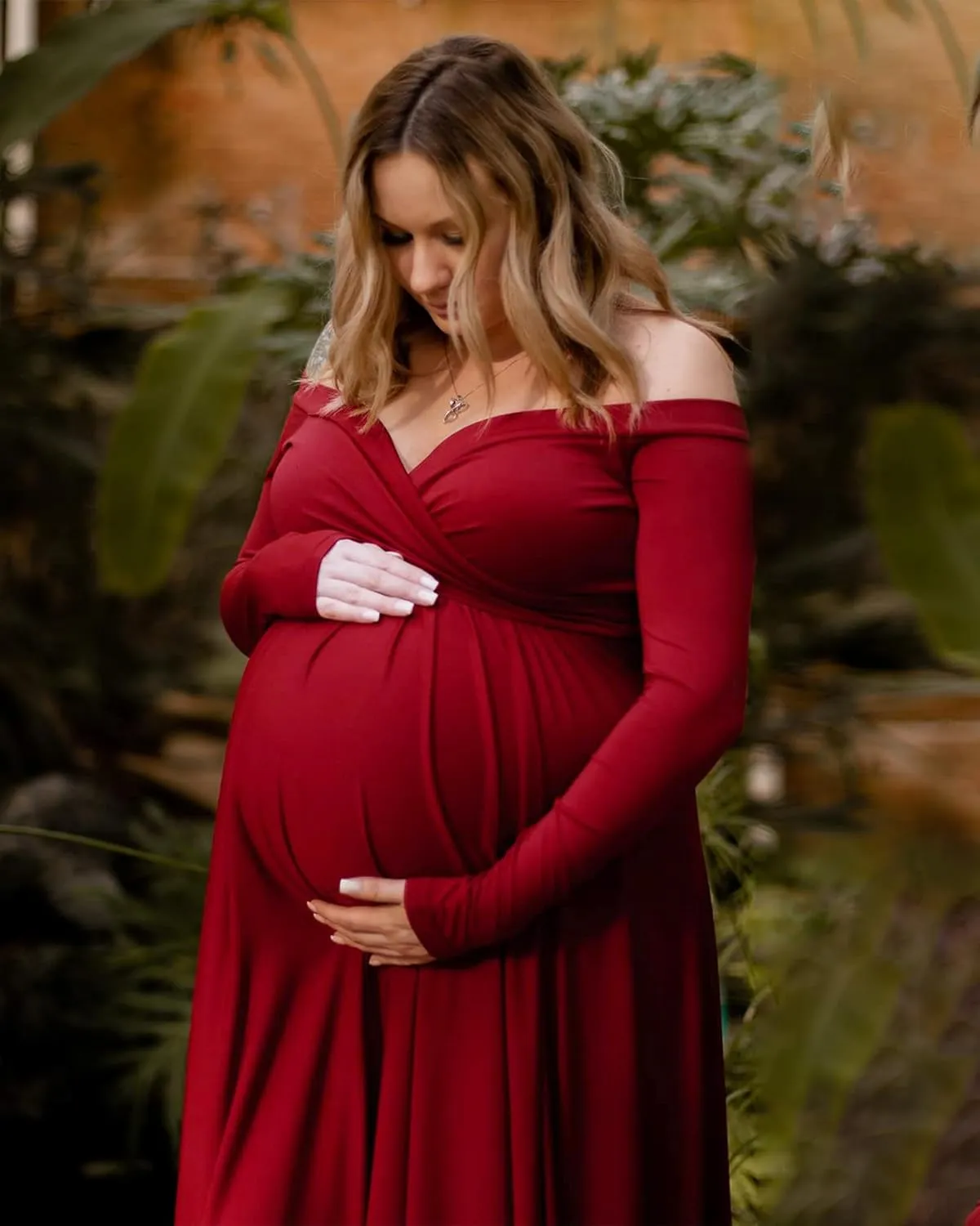 Saslax Maternity Off Shoulders Half Circle Gown for Baby Shower Photo Props Dress