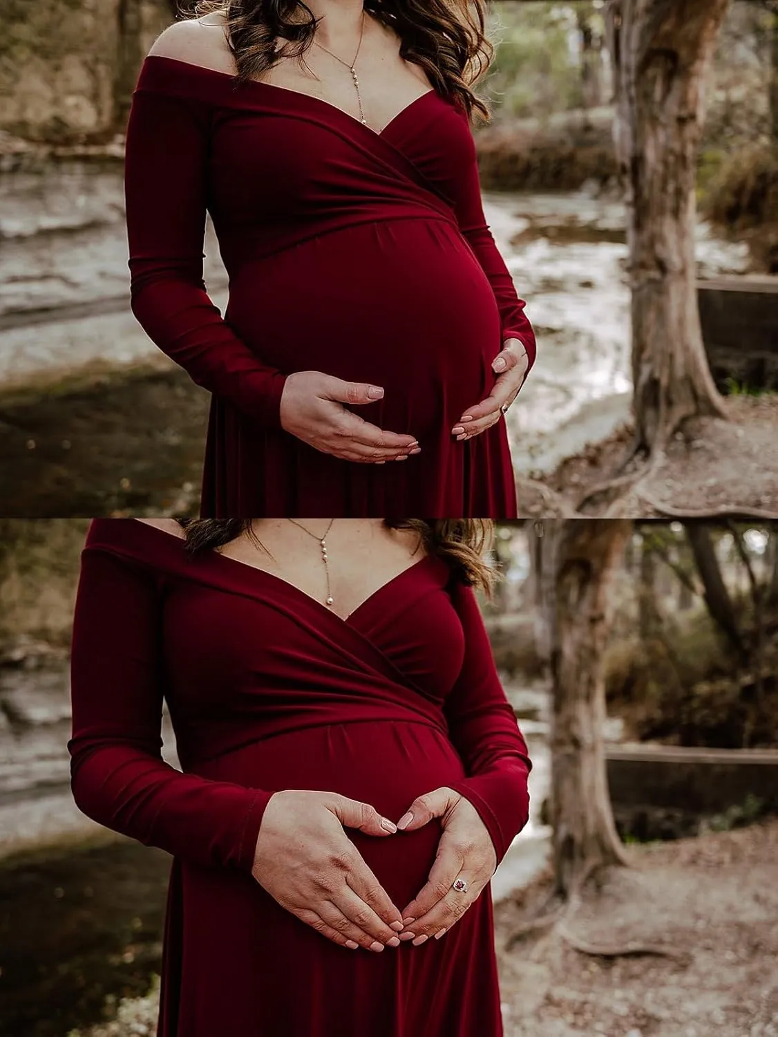 Saslax Maternity Off Shoulders Half Circle Gown for Baby Shower Photo Props Dress