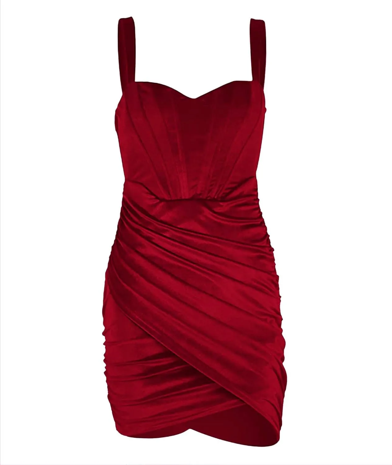 Sexyshine Women's Sexy Sleeveless Backless Strap Bodycon Dress Chic Velvet Ruched Pleated Elegant Mini Club Party Dress