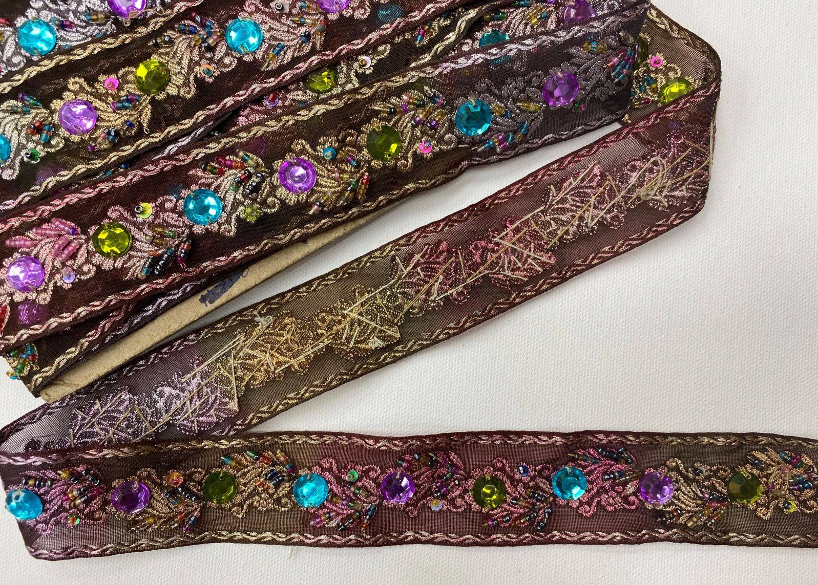 Shaded Wine Organza Ribbon - Sequins & Gemstones