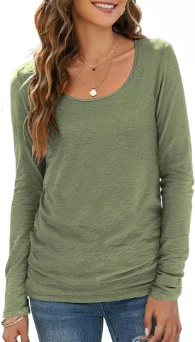 Sherosa Women's T-Shirts Long/Short Sleeve Scoop Neck Casual Tops Soft Solid Basic Tee Blouses