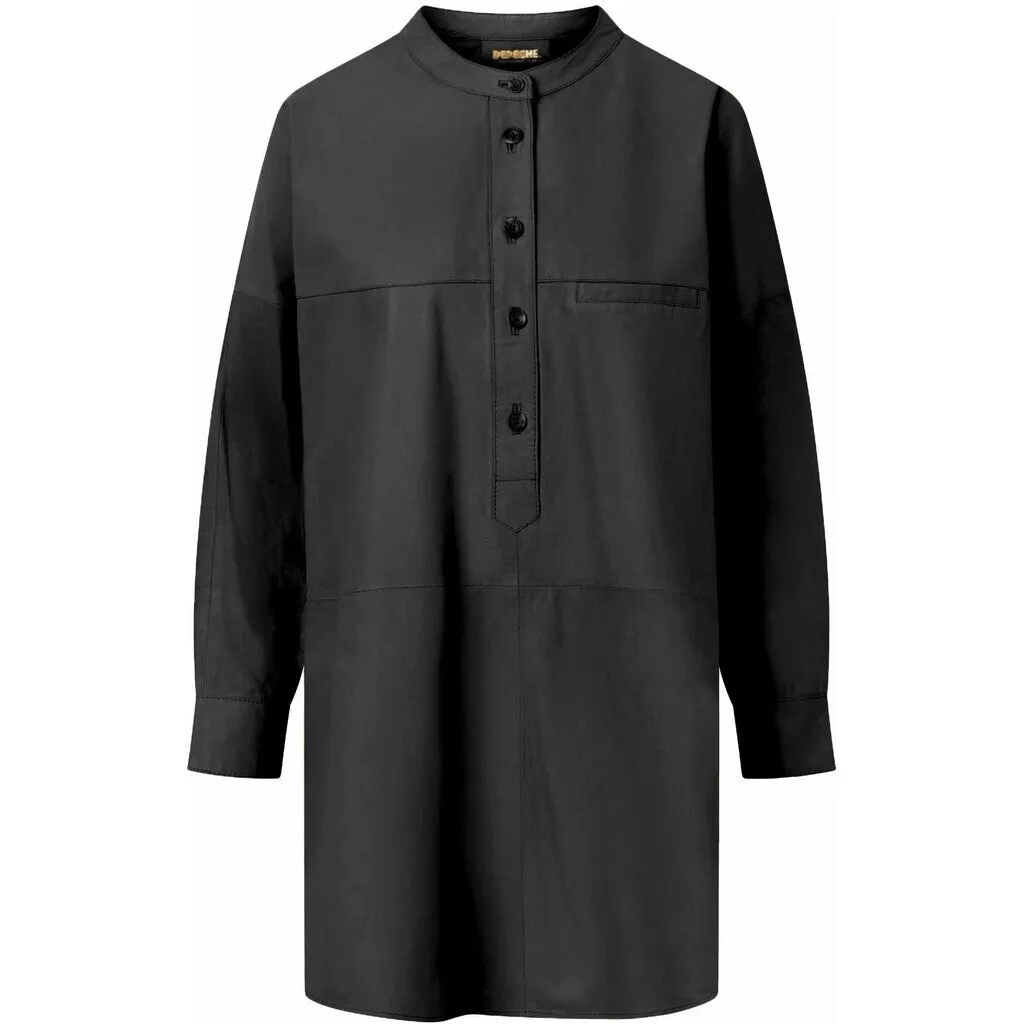 Soft leather shirt in timeless design / 50798 - Black (Nero)