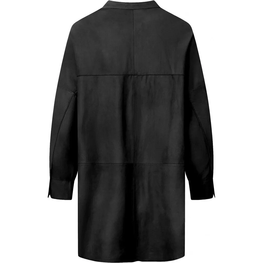 Soft leather shirt in timeless design / 50798 - Black (Nero)