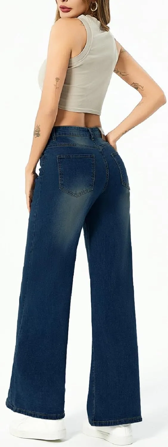 SperLucky Jeans for Women High Waisted Straight Leg Stretchy Jeans Loose Wide Leg Denim Pants