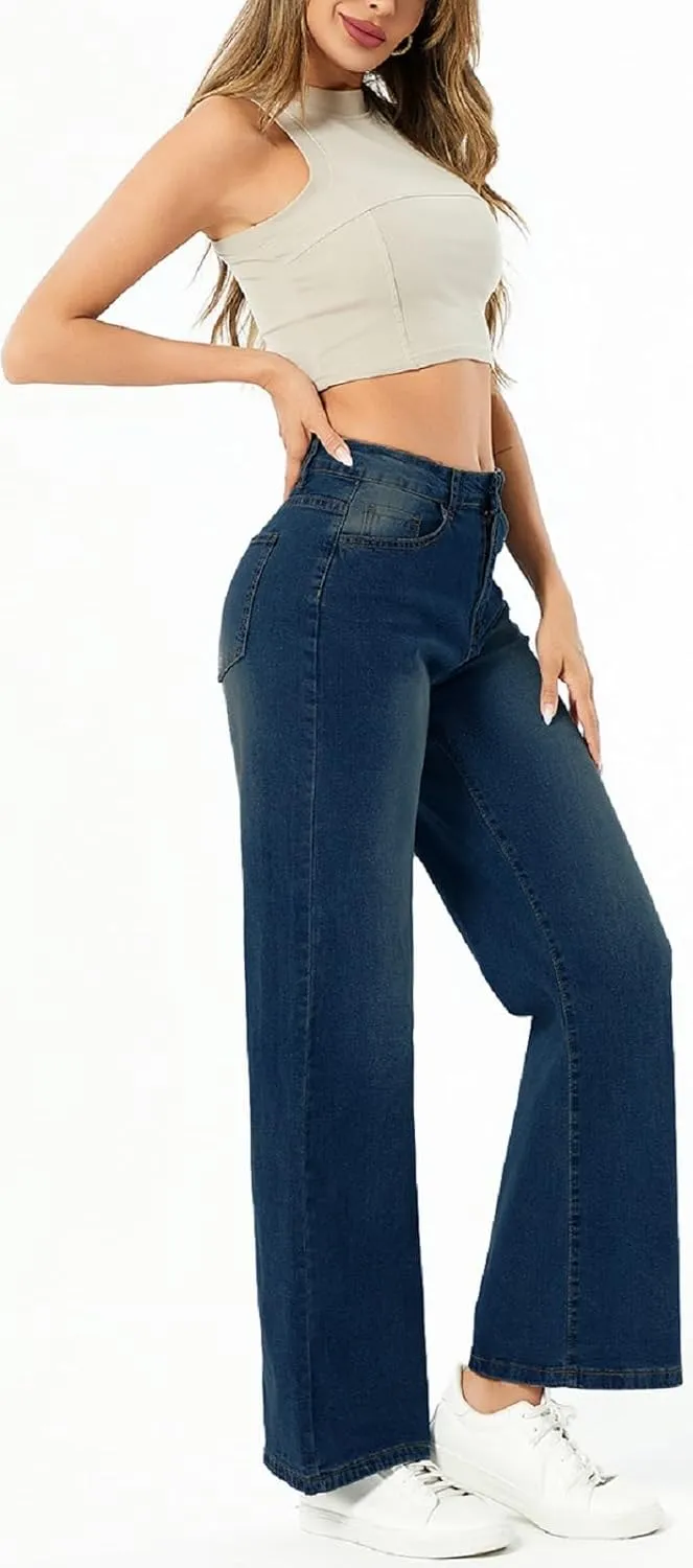 SperLucky Jeans for Women High Waisted Straight Leg Stretchy Jeans Loose Wide Leg Denim Pants