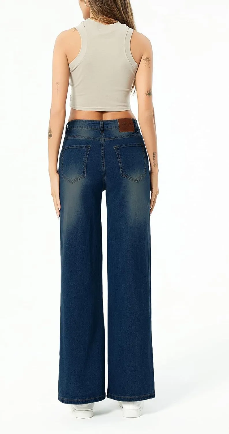SperLucky Jeans for Women High Waisted Straight Leg Stretchy Jeans Loose Wide Leg Denim Pants