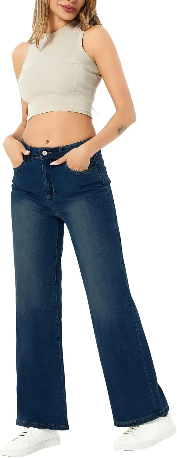 SperLucky Jeans for Women High Waisted Straight Leg Stretchy Jeans Loose Wide Leg Denim Pants