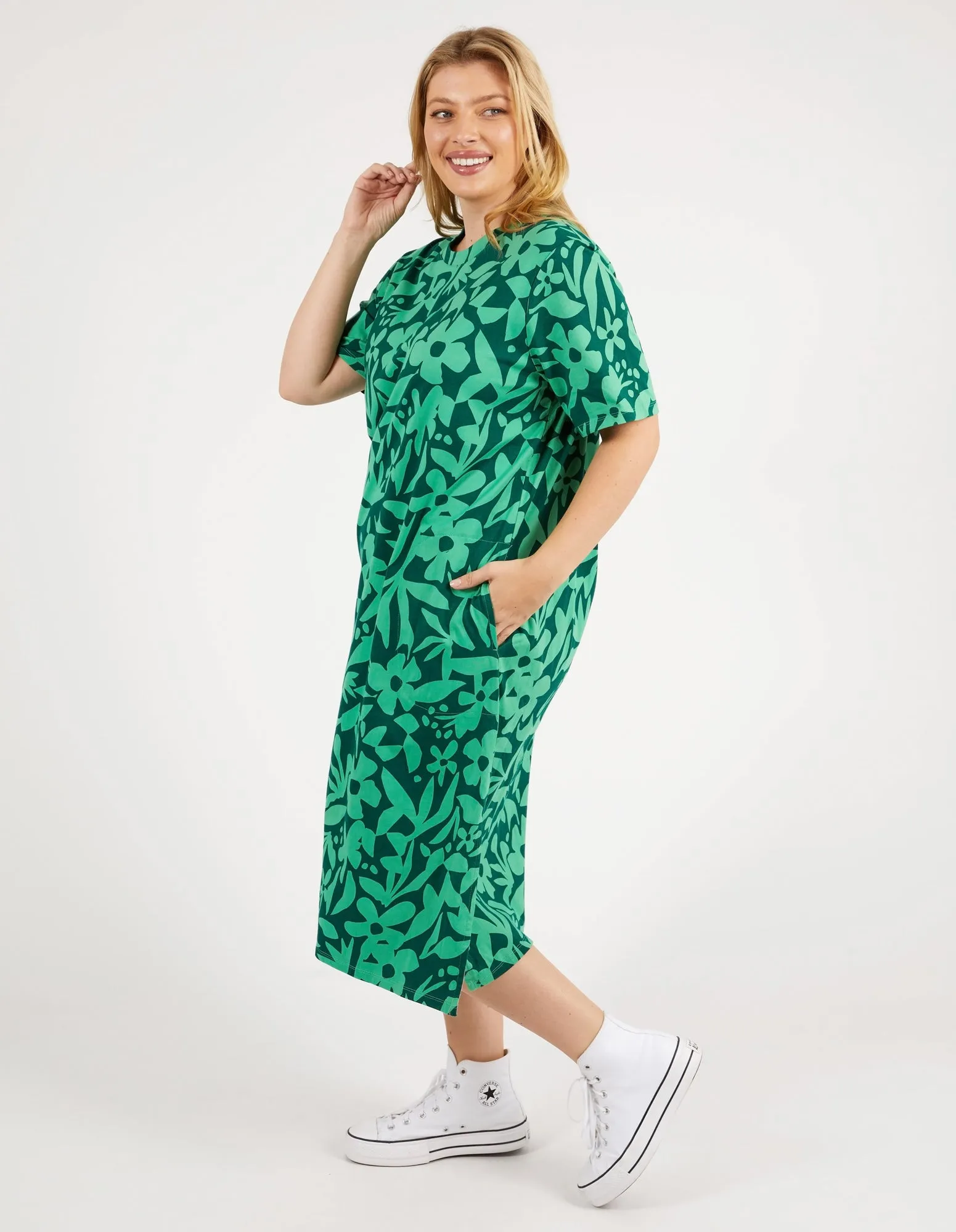 Stencil Floral Tee Dress Greenbriar Floral