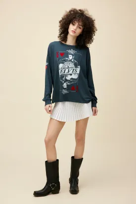 Sun Records X Elvis King of Hearts Merch Long Sleeve in Vintage Black