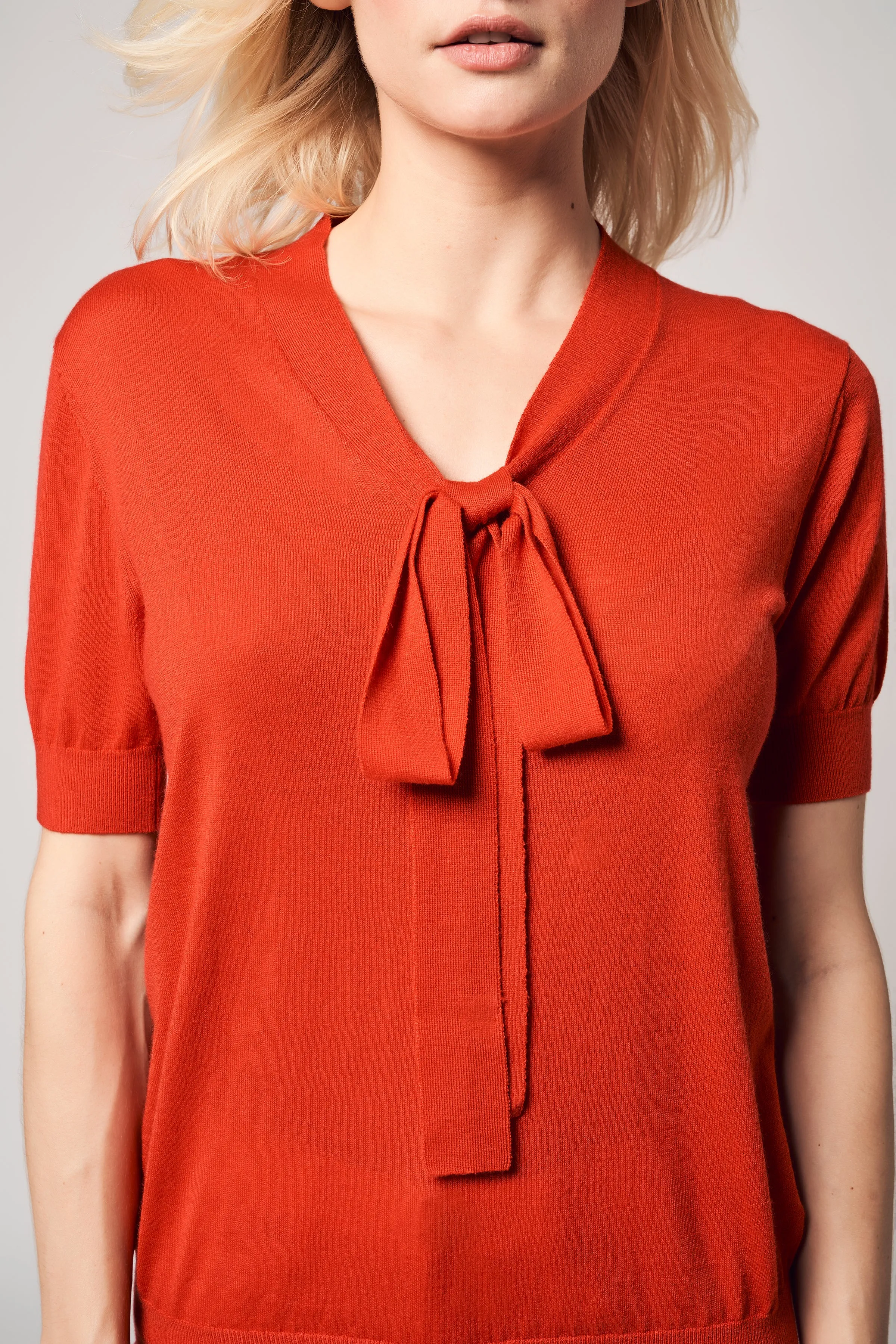 Tie Neck Worsted Cashmere Top