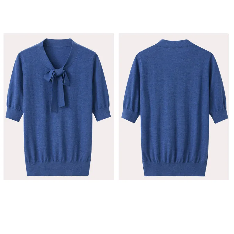 Tie Neck Worsted Cashmere Top
