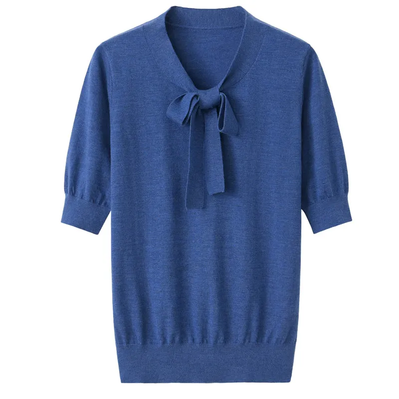 Tie Neck Worsted Cashmere Top