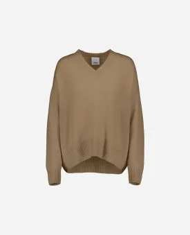 V-Pullover aus Cashmere in Beige