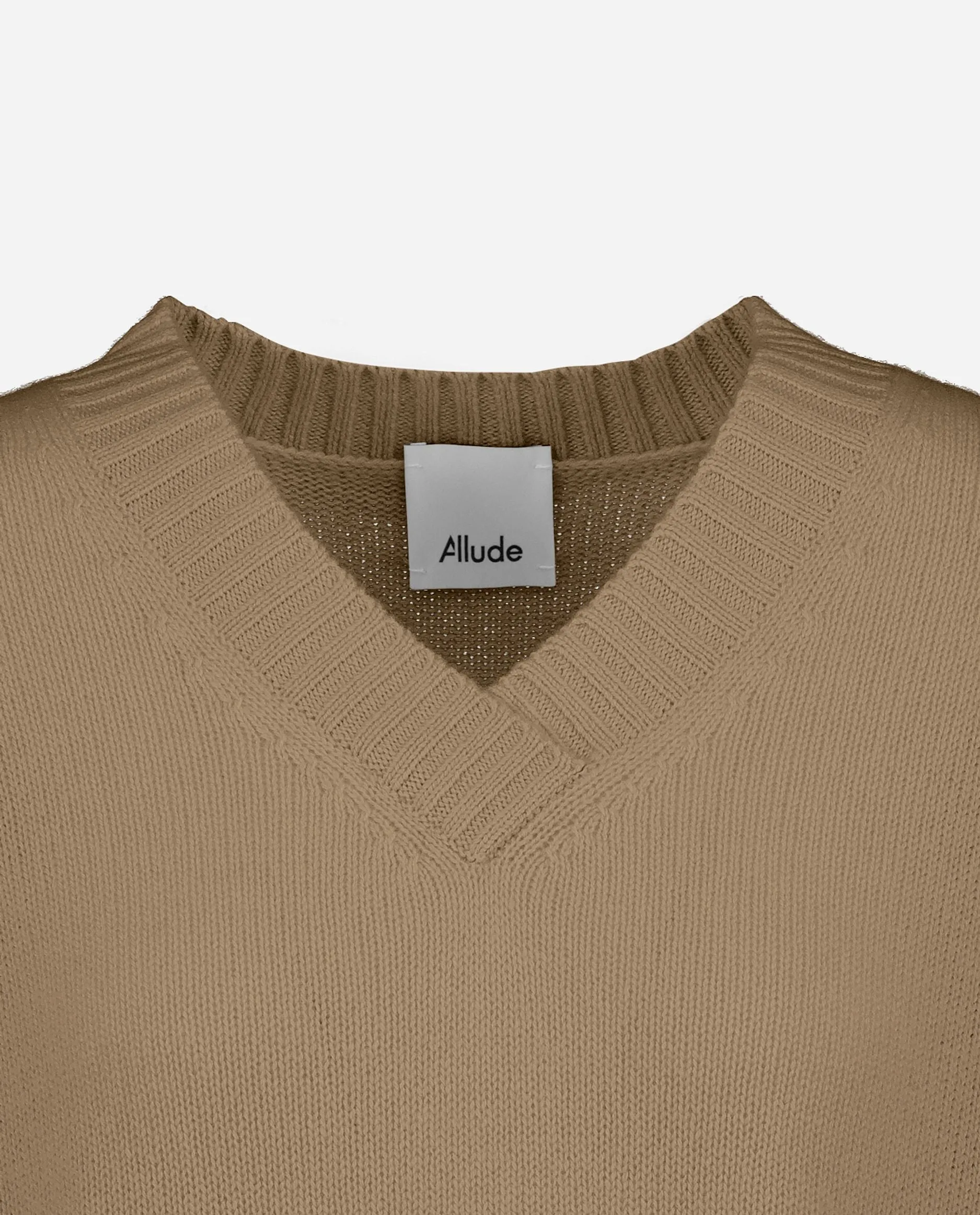 V-Pullover aus Cashmere in Beige